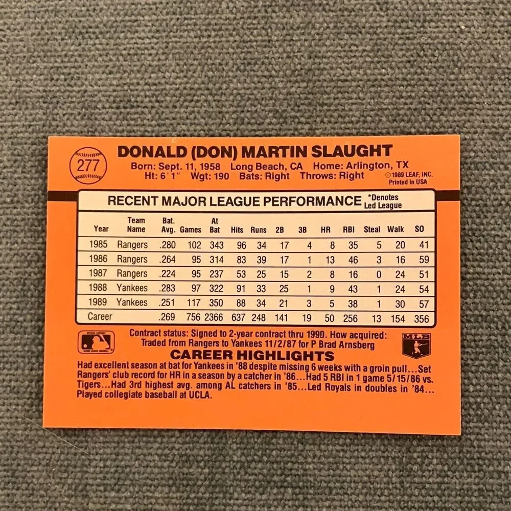 1990 Donruss New York Yankees Baseball Card Trading Card